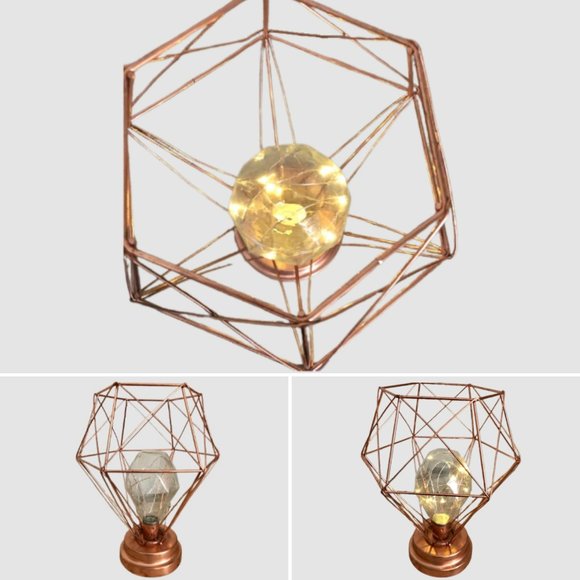 Rustic Rose Gold Geometric Shape Table Top Light - Picture 1 of 8